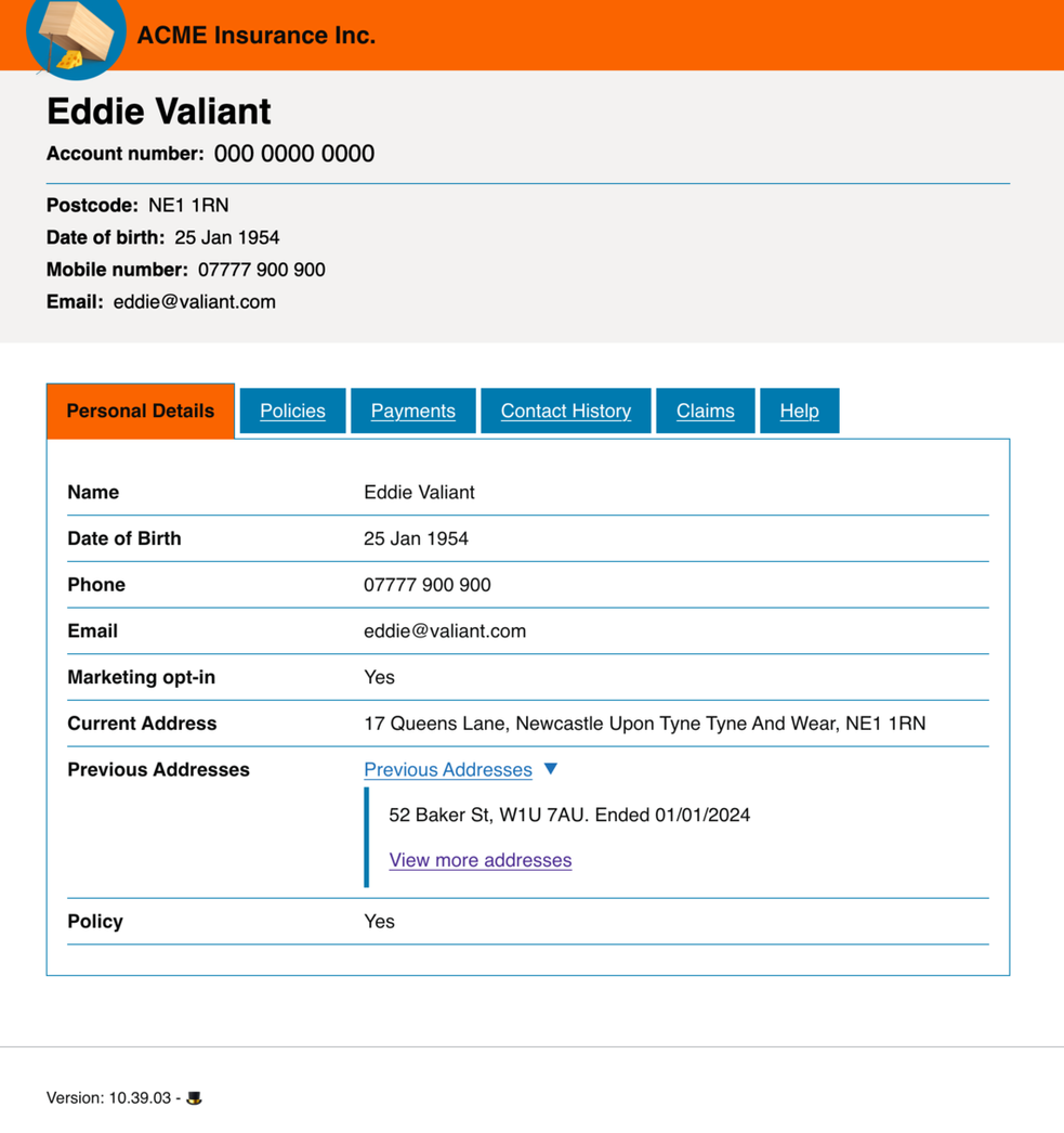 Personal details screen from fake insurance service
